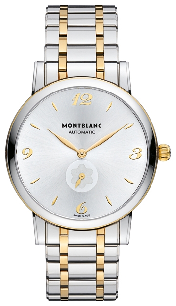 Montblanc Star 107914 Montblanc Star 107914Наручные часы<br>Швейцарские часы Montblanc Star Classique Automatic 107914Модель обладает совершенной, лаконичной и утонченной формой. Изысканные нюансы отделки ложатся в основу благородного классического стиля, ставшего идеальным воплощением элегантной экстравагантности. Часы Star Classique Automatic с необычайно тонким корпусом отличаются минималистской индикацией времени и непревзойденным уровнем швейцарского часового мастерства. Выпуклое сапфировое стекло с двойным антибликовым покрытием. Механизм - Montblanc MB 24.08 - механический с автоподзаводом, 28800 полуколебаний/час, 27 камень, около 42 часов запас хода. Диаметр корпуса - 39 мм. Водозащита - 30 метров.<br><br>Пол: Мужские<br>Страна-производитель: Швейцария<br>Механизм: Механический<br>Материал корпуса: Сталь+Золото<br>Материал ремня/браслета: Сталь+Золото<br>Водозащита, диапазон: 20 - 100 м<br>Стекло: Сапфировое<br>Толщина корпуса: 8,9 мм<br>Стиль: Классика