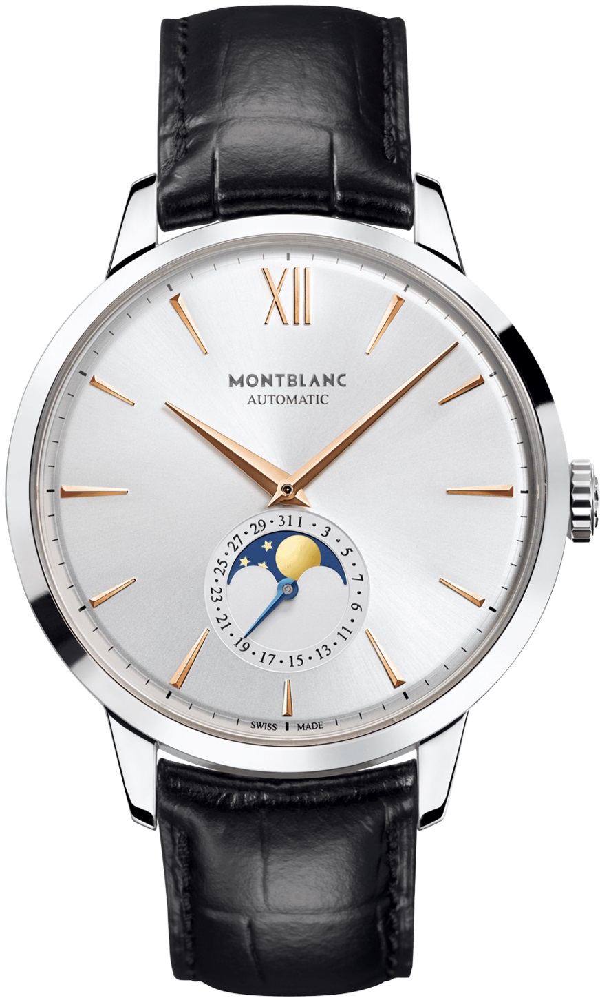 Montblanc Heritage 111620 Montblanc Heritage 111620Наручные часы<br>Швейцарские часы Montblanc Heritage Spirit Moonphase 111620Модель Montblanc Heritage Spirit Moonphase отображает ценности Montblanc Meisterstück в сочетании с классическими кодами швейцарского часового искусства: элегантный лаконичный дизайн, выпуклый циферблат с узором «солнечные лучи», накладные метки, граненые стрелки Dauphine, центральная секундная стрелка, контрастная комбинация матовой и полированной обработки в отделке корпуса. Благодаря индикатору даты и фазы Луны во вневременном стиле эти часы утонченно смотрятся на запястье. Выпуклое сапфировое стекло с двойным антибликовым покрытием. Механизм - Montblanc MB 29.14 - механический с автоподзаводом, 28800 полуколебаний/час, 25 камень, около 42 часов запас хода. Диаметр корпуса - 42 мм. Водозащита - 30 метров.<br><br>Пол: Мужские<br>Страна-производитель: Швейцария<br>Механизм: Механический<br>Материал корпуса: Сталь<br>Материал ремня/браслета: Кожа<br>Водозащита, диапазон: 20 - 100 м<br>Стекло: Сапфировое<br>Толщина корпуса: 10.44 мм<br>Стиль: Классика
