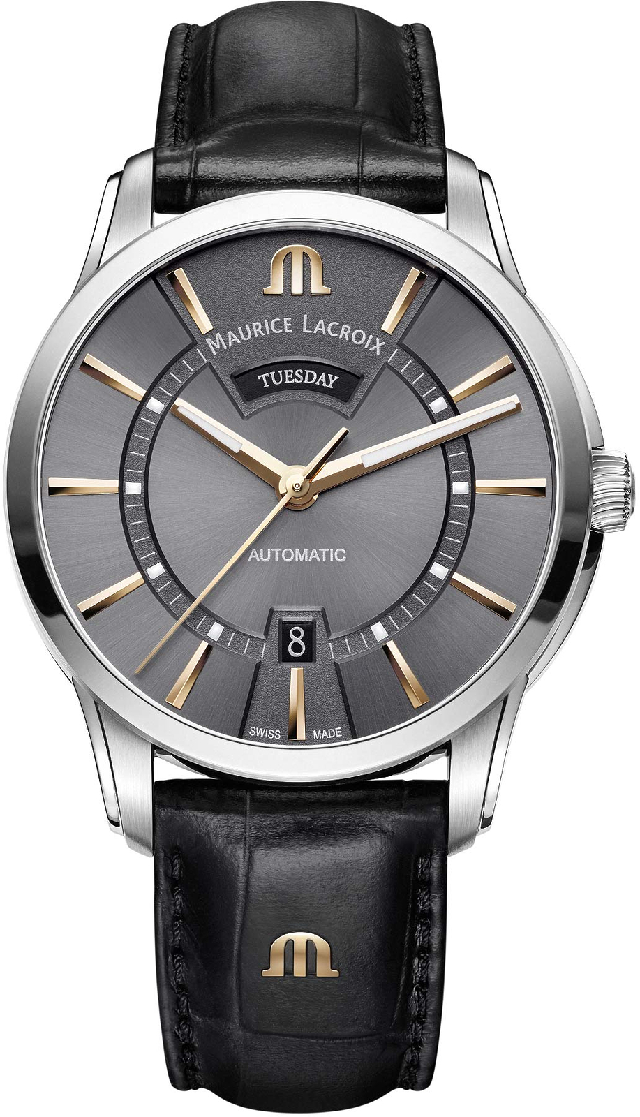 Maurice Lacroix Pontos Day Date PT6358-SS001-331-1 Maurice Lacroix Pontos Day Date PT6358-SS001-331-1Наручные часы<br>Швейцарские часы Maurice Lacroix Pontos Day Date PT6358-SS001-331-1<br><br>Пол: Мужские<br>Страна-производитель: Швейцария<br>Механизм: Механический<br>Материал корпуса: Сталь<br>Материал ремня/браслета: Кожа<br>Водозащита, диапазон: None<br>Стекло: Сапфировое<br>Толщина корпуса: None<br>Стиль: None