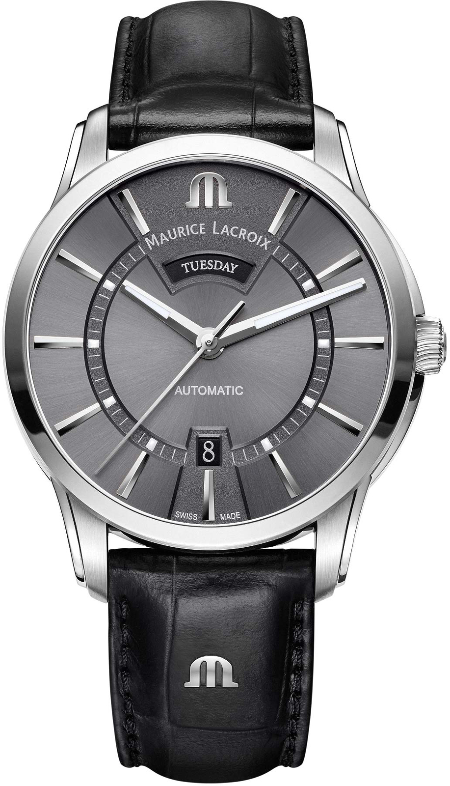 Maurice Lacroix Pontos Day Date PT6358-SS001-332-1 Maurice Lacroix Pontos Day Date PT6358-SS001-332-1Наручные часы<br>Швейцарские часы Maurice Lacroix Pontos Day Date PT6358-SS001-332-1<br><br>Пол: Мужские<br>Страна-производитель: Швейцария<br>Механизм: Механический<br>Материал корпуса: None<br>Материал ремня/браслета: Кожа<br>Водозащита, диапазон: None<br>Стекло: Сапфировое<br>Толщина корпуса: None<br>Стиль: None