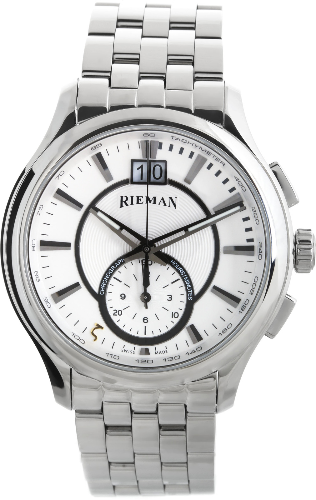 Rieman Chrono Sfero R1740.210.012 Rieman Chrono Sfero R1740.210.012Наручные часы<br>Швейцарские часы Rieman Chrono Sfero R1740.210.012Часы входят в модельный ряд коллекции Chrono Sfero. Это мужские часы. Материал корпуса часов — сталь. Циферблат часов защищает сапфировое стекло. Часы этой модели обладают водозащитой 30 м. Основной цвет циферблата белый. Циферблат часов содержит часы, минуты, секунды. В этих часах используются такие усложнения как дата, . Диаметр корпуса данной модели 42мм.<br><br>Пол: Мужские<br>Страна-производитель: Швейцария<br>Механизм: Кварцевый<br>Материал корпуса: Сталь<br>Материал ремня/браслета: Сталь<br>Водозащита, диапазон: 20 - 100 м<br>Стекло: Сапфировое<br>Толщина корпуса: None<br>Стиль: Классика