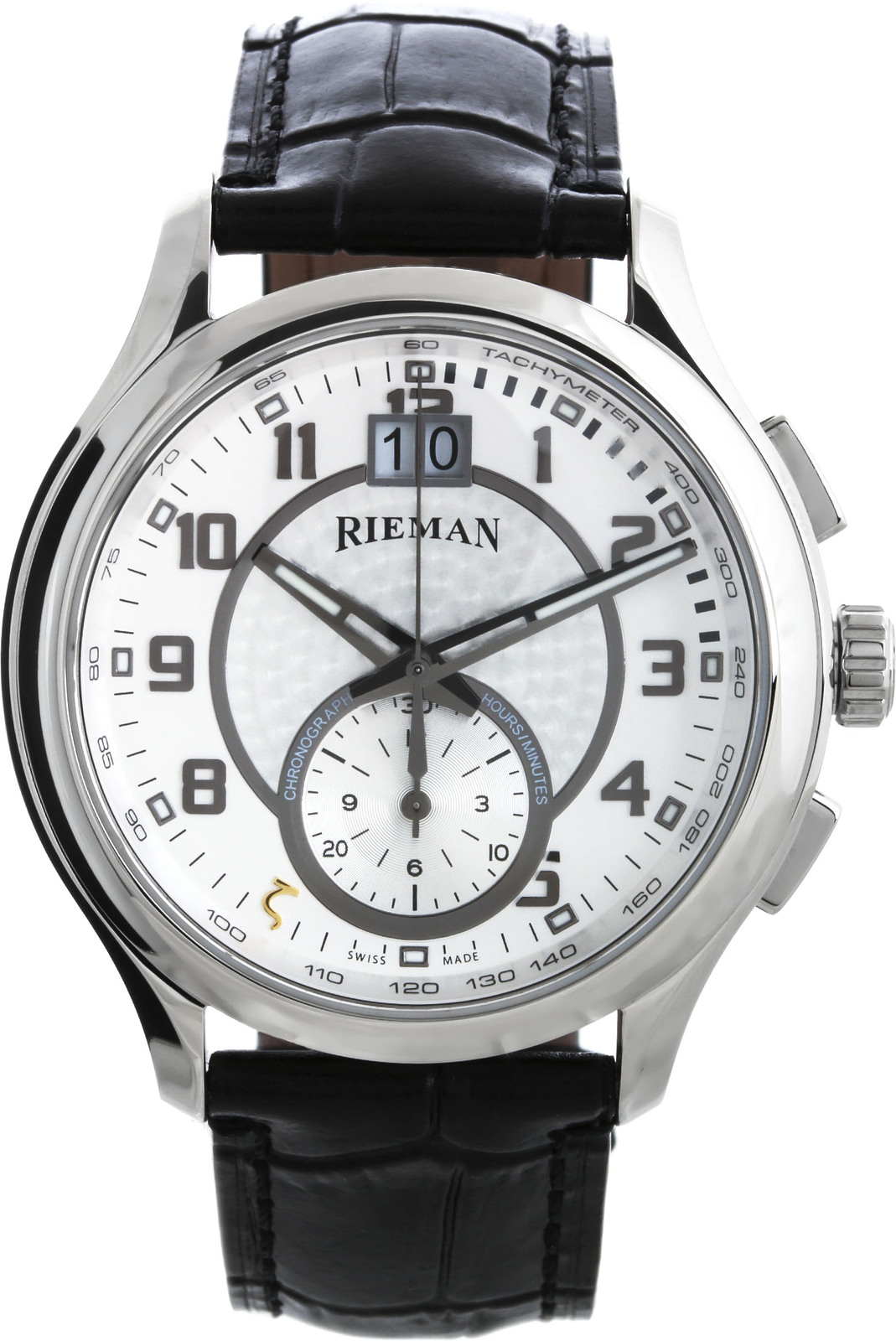 Rieman Chrono Sfero R1740.212.212 Rieman Chrono Sfero R1740.212.212Наручные часы<br>Швейцарские часы Rieman Chrono Sfero R1740.212.212Представленная модель входит в коллекцию Chrono Sfero. Это мужские часы. Материал корпуса часов — сталь. Стекло - сапфировое. Часы выдерживают давление на глубине 30 м. Основной цвет циферблата белый. Из основных функций на циферблате представлены: часы, минуты, секунды. В этой модели используются такие усложнения как дата, . Диаметр корпуса 42мм.<br><br>Пол: Мужские<br>Страна-производитель: Швейцария<br>Механизм: Кварцевый<br>Материал корпуса: Сталь<br>Материал ремня/браслета: Кожа<br>Водозащита, диапазон: 20 - 100 м<br>Стекло: Сапфировое<br>Толщина корпуса: None<br>Стиль: Классика
