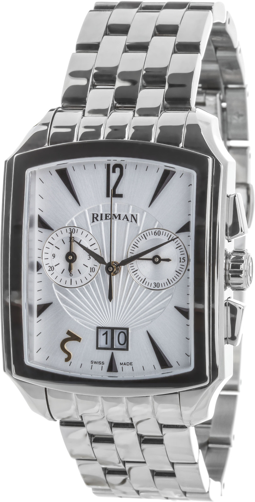 Rieman Chrono Integrale R1940.216.012 Rieman Chrono Integrale R1940.216.012Наручные часы<br>Швейцарские часы Rieman Chrono Integrale R1940.216.012Часы входят в модельный ряд коллекции Chrono Integrale. Это великолепные мужские часы. Материал корпуса часов — сталь. Циферблат часов защищает сапфировое стекло. Водозащита этих часов 30 м. Цвет циферблата - белый. Циферблат модели содержит часы, минуты, секунды. В данной модели используются следующие усложнения: дата, . Диаметр корпуса часов составляет 35х49.5мм.<br><br>Пол: Мужские<br>Страна-производитель: Швейцария<br>Механизм: Кварцевый<br>Материал корпуса: Сталь<br>Материал ремня/браслета: Сталь<br>Водозащита, диапазон: 20 - 100 м<br>Стекло: Сапфировое<br>Толщина корпуса: None<br>Стиль: Классика