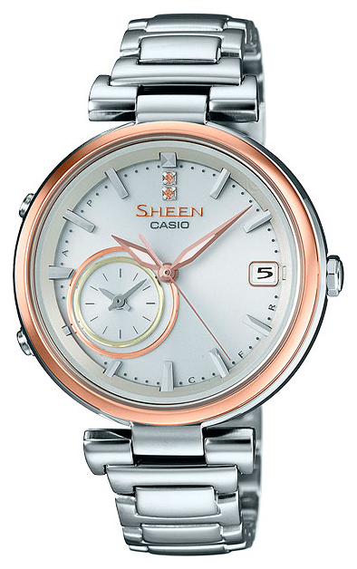 Casio Sheen Time Ring SHB-100SG-7A Casio Sheen Time Ring SHB-100SG-7AНаручные часы<br>Японские часы Casio Sheen Time Ring SHB-100SG-7A<br><br>Пол: Женские<br>Страна-производитель: Япония<br>Механизм: Кварцевый<br>Материал корпуса: Сталь<br>Материал ремня/браслета: Сталь<br>Водозащита, диапазон: None<br>Стекло: Минеральное<br>Толщина корпуса: None<br>Стиль: None