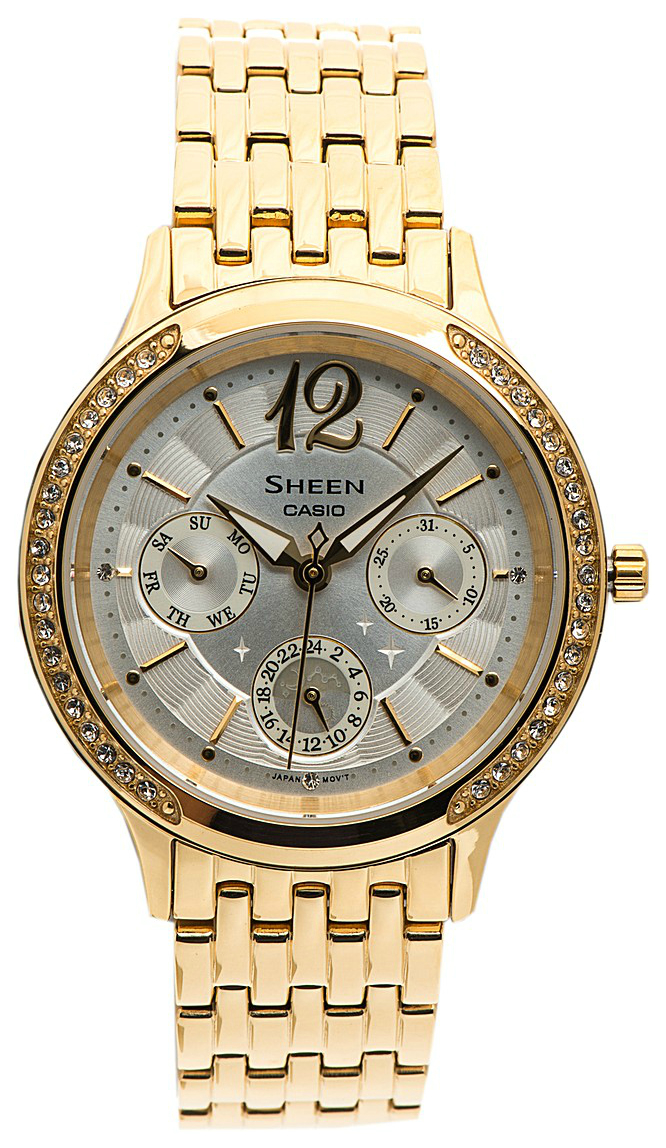 Casio Sheen SHE-3030GD-7A Casio Sheen SHE-3030GD-7AНаручные часы<br>Японские часы Casio Sheen SHE-3030GD-7A<br><br>Пол: Женские<br>Страна-производитель: Япония<br>Механизм: Кварцевый<br>Материал корпуса: Сталь<br>Материал ремня/браслета: Сталь<br>Водозащита, диапазон: None<br>Стекло: Минеральное<br>Толщина корпуса: None<br>Стиль: None