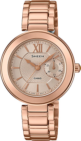 Casio Sheen SHE-3050PG-7A Casio Sheen SHE-3050PG-7AНаручные часы<br>Японские часы Casio Sheen SHE-3050PG-7A<br><br>Пол: Женские<br>Страна-производитель: Япония<br>Механизм: Кварцевый<br>Материал корпуса: Сталь<br>Материал ремня/браслета: Сталь<br>Водозащита, диапазон: None<br>Стекло: Минеральное<br>Толщина корпуса: 8,2мм<br>Стиль: None
