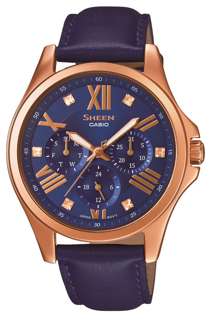 Casio Sheen Multi-Hand SHE-3806GL-2A Casio Sheen Multi-Hand SHE-3806GL-2AНаручные часы<br>Японские часы Casio Sheen Multi-Hand SHE-3806GL-2A<br><br>Пол: Женские<br>Страна-производитель: Япония<br>Механизм: Кварцевый<br>Материал корпуса: Сталь<br>Материал ремня/браслета: Кожа<br>Водозащита, диапазон: None<br>Стекло: Минеральное<br>Толщина корпуса: None<br>Стиль: None