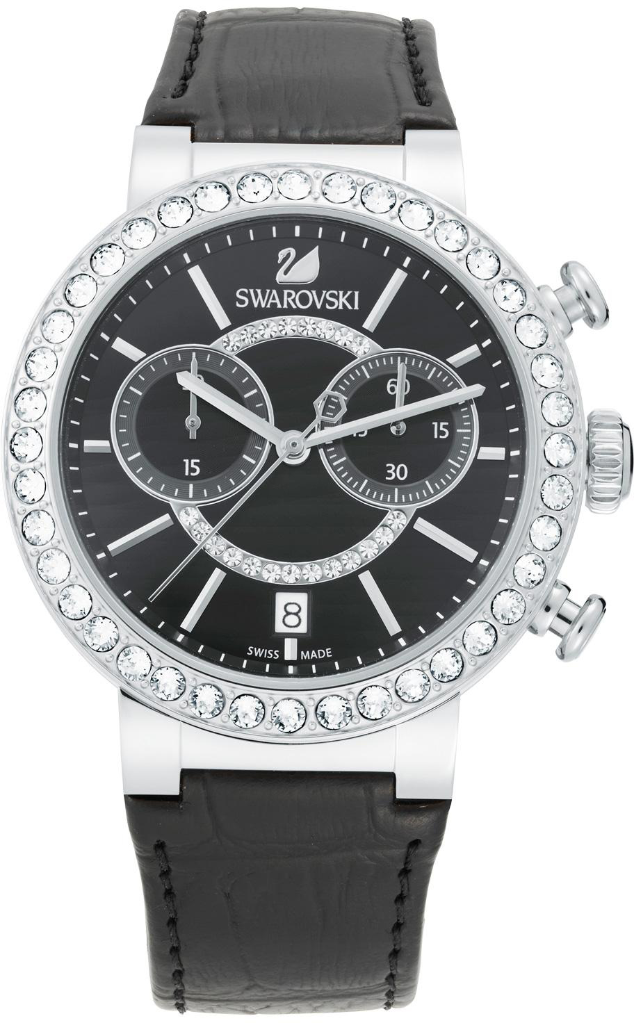 Swarovski Citra Sphere Chrono Black 5027131 Swarovski Citra Sphere Chrono Black 5027131Наручные часы<br>Швейцарские часы Swarovski Citra Sphere Chrono Black 5027131<br><br>Пол: Женские<br>Страна-производитель: Швейцария<br>Механизм: Кварцевый<br>Материал корпуса: Сталь<br>Материал ремня/браслета: Кожа<br>Водозащита, диапазон: 20 - 100 м<br>Стекло: Сапфировое<br>Толщина корпуса: 8мм<br>Стиль: Мода
