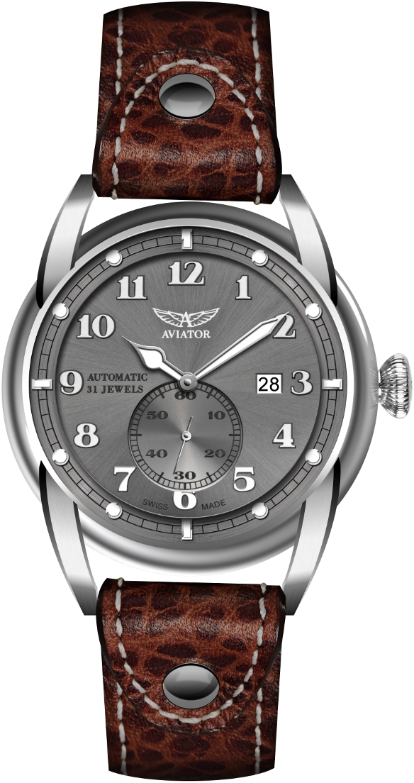 Aviator Bristol V.3.07.0.082.4 Aviator Bristol V.3.07.0.082.4Наручные часы<br>Швейцарские часы Aviator Bristol V.3.07.0.082.4Часы принадежат коллекции Bristol. Это мужские часы. Материал корпуса часов — Сталь. Ремень — Кожа. В этой модели стоит Сапфировое стекло. Часы этой модели обладают водозащитой 50 м.<br><br>Пол: мужские<br>Страна-производитель: Швейцария<br>Механизм: Механический<br>Материал корпуса: Сталь<br>Материал ремня/браслета: Кожа<br>Водозащита, диапазон: 20 - 100 м<br>Стекло: Сапфировое<br>Толщина корпуса: None<br>Стиль: None
