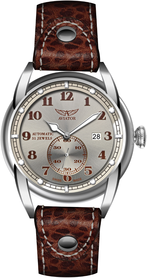Aviator Bristol V.3.07.0.083.4 Aviator Bristol V.3.07.0.083.4Наручные часы<br>Швейцарские часы Aviator Bristol V.3.07.0.083.4Модель входит в коллекцию Bristol. Это модные мужские часы. Материал корпуса часов — Сталь. Ремень — Кожа. Стекло - Сапфировое. Водозащита - 50 м.<br><br>Пол: мужские<br>Страна-производитель: Швейцария<br>Механизм: Механический<br>Материал корпуса: Сталь<br>Материал ремня/браслета: Кожа<br>Водозащита, диапазон: 20 - 100 м<br>Стекло: Сапфировое<br>Толщина корпуса: None<br>Стиль: None