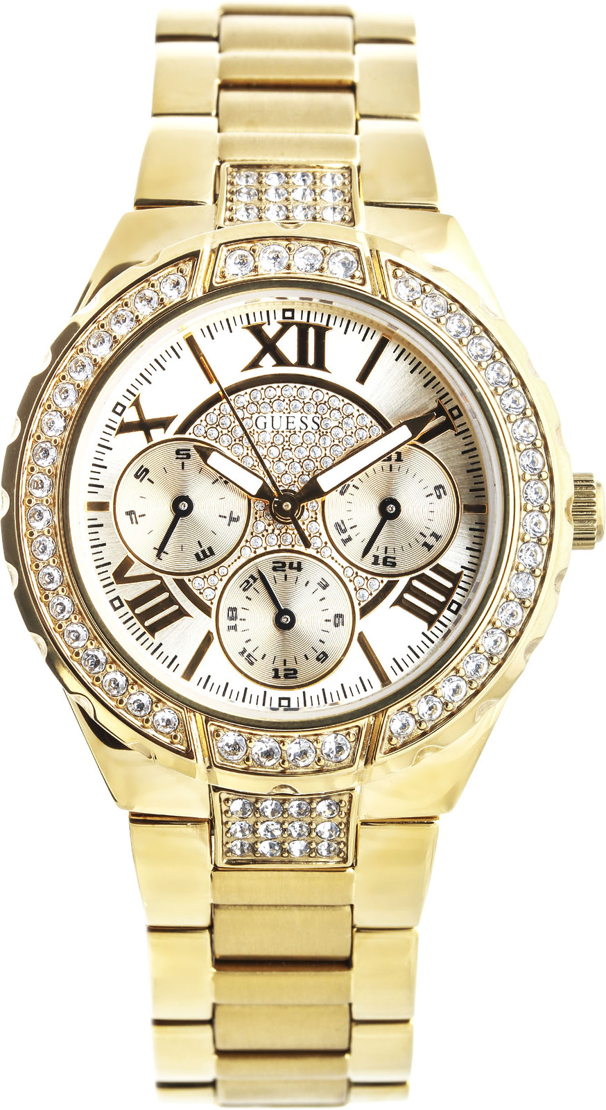 Guess W0111L2 Guess W0111L2Наручные часы<br>Американские часы Guess W0111L2Это настоящие женские часы. Материал корпуса часов — сталь+золото. В этих часах используется минеральное стекло. Водозащита - 50 м. Основной цвет циферблата золотистый. Циферблат часов содержит часы, минуты, секунды. В этой модели используются такие усложнения как дата, день недели, . Диаметр корпуса данной модели 36мм.<br><br>Пол: Женские<br>Страна-производитель: США<br>Механизм: Кварцевый<br>Материал корпуса: Сталь<br>Материал ремня/браслета: Сталь<br>Водозащита, диапазон: None<br>Стекло: Минеральное<br>Толщина корпуса: 12<br>Стиль: Классика