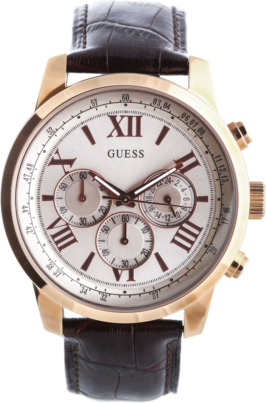 Guess W0380G4 Guess W0380G4Наручные часы<br>Американские часы Guess W0380G4Это великолепные мужские часы. Материал корпуса часов — сталь. Циферблат часов защищает минеральное стекло. Водозащита - 50 м. Цвет циферблата - серебристый. Циферблат содержит часы, минуты, секунды. В этих часах используются такие усложнения как дата, день недели, хронограф. Размер данной модели 45мм.<br><br>Пол: Мужские<br>Страна-производитель: США<br>Механизм: Кварцевый<br>Материал корпуса: Сталь<br>Материал ремня/браслета: Кожа<br>Водозащита, диапазон: None<br>Стекло: Минеральное<br>Толщина корпуса: 12<br>Стиль: Спорт