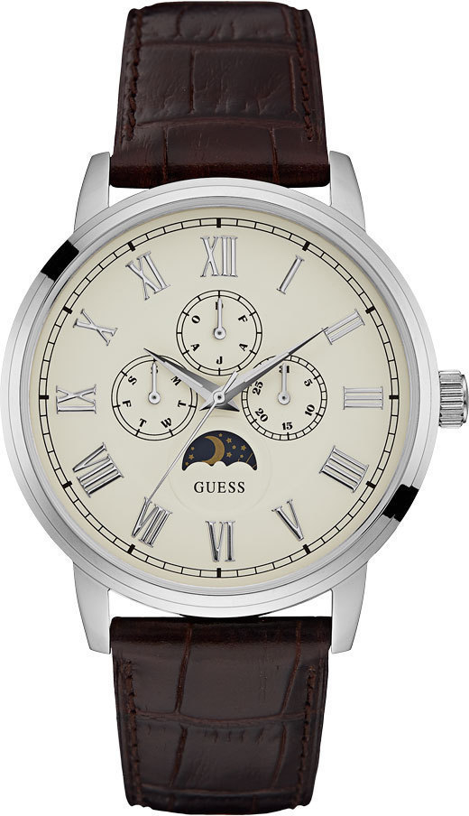 Guess Dress Steel W0870G1 Guess Dress Steel W0870G1Наручные часы<br>Американские часы Guess Dress Steel W0870G1<br><br>Пол: Мужские<br>Страна-производитель: США<br>Механизм: Кварцевый<br>Материал корпуса: Сталь<br>Материал ремня/браслета: Кожа<br>Водозащита, диапазон: None<br>Стекло: Минеральное<br>Толщина корпуса: 11 мм<br>Стиль: None