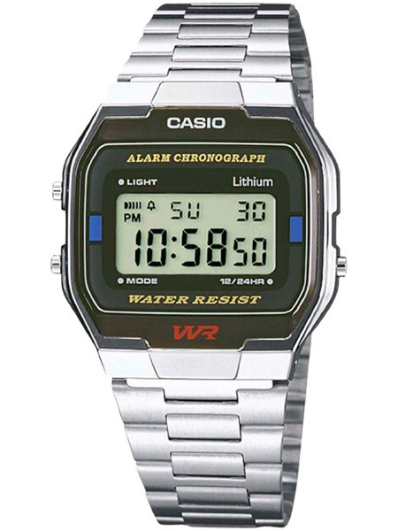 Casio A-163WA-1 Casio A-163WA-1Наручные часы<br>Японские часы Casio A-163WA-1<br><br>Для кого?: Мужские<br>Страна-производитель: Япония<br>Механизм: Кварцевый<br>Материал корпуса: Пластик<br>Материал ремня/браслета: Сталь<br>Водозащита, диапазон: None<br>Стекло: Пластиковое<br>Толщина корпуса: 9.1 мм<br>Стиль: None
