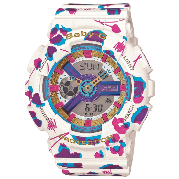 Casio Baby-G BA-110FL-7A Casio Baby-G BA-110FL-7AНаручные часы<br>Японские часы Casio Baby-G BA-110FL-7A<br><br>Для кого?: Женские<br>Страна-производитель: Япония<br>Механизм: Кварцевый<br>Материал корпуса: Пластик<br>Материал ремня/браслета: Каучук<br>Водозащита, диапазон: None<br>Стекло: Минеральное<br>Толщина корпуса: 15,8 мм<br>Стиль: None